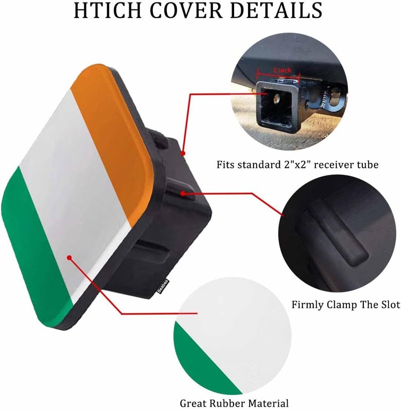 Beabes Ireland Flag Trailer Hitch Tube Cover Plug Cap, Irish National Flag Lightweight Hitch Covers Protector Tow Hitch Cover Plug Cap Receiver Hitch Accessories 2 Inch - Image 3